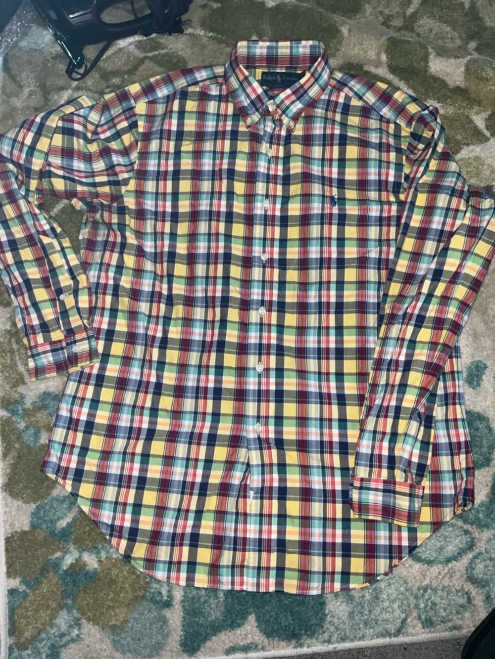 Ralph Lauren Classic Fit Madras Plaid Long Sleeve Button Down Shirt Men's Large